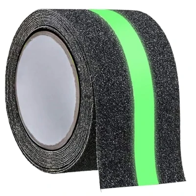Image of Gebildet Anti Slip Non Skid Safety Tape, Luminous Green Glowing in The Dark High Traction Strong Grip Abrasive, Use Indoor (5CM x 5M, Black)