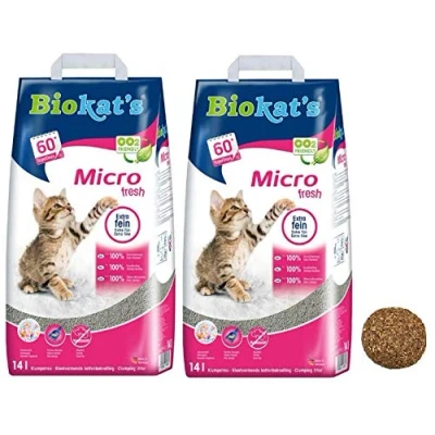 Image of Biokat Micro Fresh Cat Litter 28L Summer Scented Antibacterial Disposable And Hypoallergenic Hygiene Pure Fibres Particles With Smell Control Formula Combined 4.5cm Natural Catnip Ball