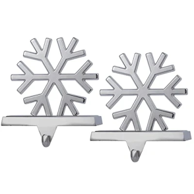 Image of Set of 2 Snowflake Christmas Stocking Holders for Mantle Hangers Mantel Xmas Hooks Fireplace,Metal Shelf Hanger Mantelpiece Decoration