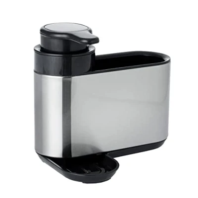 Image of Casa &amp; Classico Stainless Steel Soap Dispenser Sponge Holder, Dishwashing Pump Bottle with Holder for Kitchen Bathroom Fingerprint Proof Coating, Sink Organiser Caddy