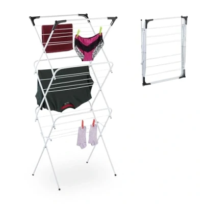 Image of Relaxdays Foldable Laundry Rack, Drying Horse, 18 rods, 136 x 62 52 cm, Indoor, Metal, Airing, Space Saving, White, Iron, 51 cm
