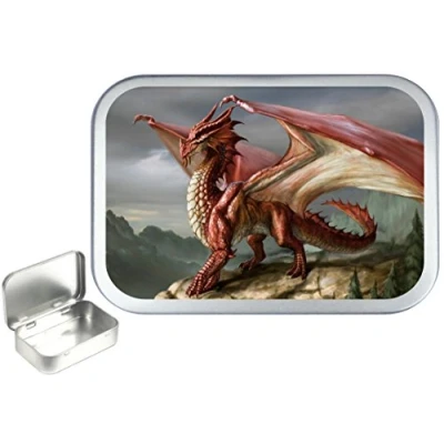 Image of TEEZ Mystic Dragon 50ml, 1oz Hinged Silver Tobacco Tin, Pill Storage Tin
