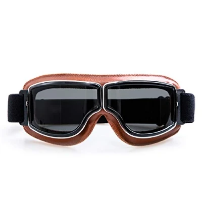 Image of evomosa Motocross Leather Goggles Over The Descriptions Glasses Open or Half Face Helmet women men sunglasses (Copper Frame, Smoke Lens)