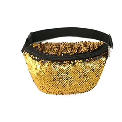 Image of One BFD Fanny Pack Waist Bumbag Bum Bag Running Belt for Ladies Men Kids Festival Causal Holiday Wipe Clean Adjustable Strap (Sequin Gold)