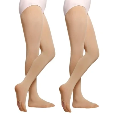 Image of MANZI Ballet Tights Convertible for Girls Dance Pro Transition (Suntan, Age 11 13)