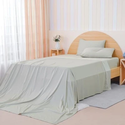 Image of Sheet Story Bamboo King Size Flat 400 Thread Count, Soft and Cooling Bed Hypoallergenic Silky Sage Only