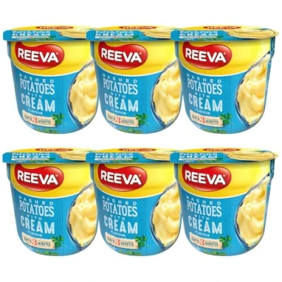 Image of Reeva mashed Potato Pots Halal Certified Instant Potatoes 40g (Pack of 6) (Cream) + FabFinds Mug