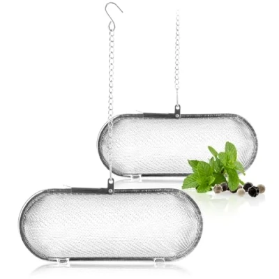 Image of com four® 2x tea strainer made of 304 stainless steel, dishwasher safe 11 cm egg for loose tea, spices and herbs fine mesh filter with chain spice cooking herb