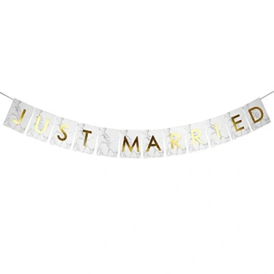 Image of Neviti Scripted Marble &quot;Just Married&quot; Bunting