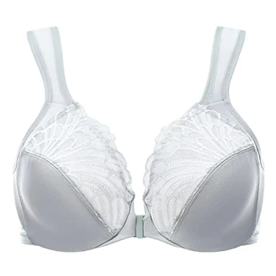 Image of MELENECA Front Fastening Bras for Women Plus Size Underwire Unlined Lace Cup Cushion Strap Grey 34D