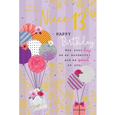 Image of To A Special Niece 13 13th Today Balloons Happy Birthday Card Lovely Verse