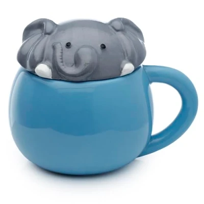 Image of Puckator Adoramals Elephant Peeping Lid Ceramic Lidded Animal Tea Coffee Mug Funny Home Accessories Cute Gifts for Girlfriend Large Mugs Men Women Hot Drinks Cups Presents Secret Santa Gift