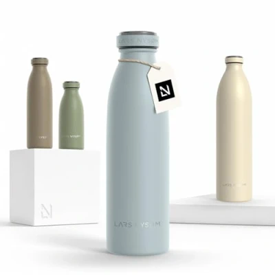 Image of LARS NYSØM Stainless Steel Insulated Water Bottle 12oz 17oz 25oz 34oz 51oz Thermo Flask for Hot and Cold Beverages Leakproof Drinking (Sky Blue, 500ml)
