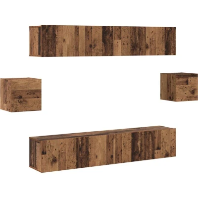 Image of vidaXL TV Cabinet Set with Shelf Wall mounted Other Storage Door 6 pcs Old Wood 80 x 30 cm