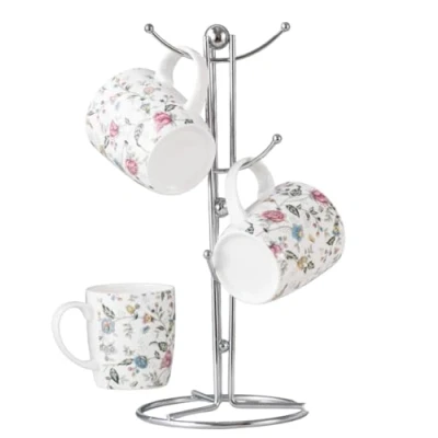 Image of Royal Cuisine Stainless Steel Coffee Tea Mug Tree Hanger Stand Cup Holder with 6 Hooks for Counter Kitchen Accessories