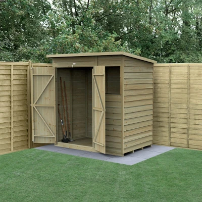 Image of 6&#039; x 4&#039; Forest 4Life 25yr Guarantee Overlap Pressure Treated Double Door Pent Wooden Shed (1.98m 1.39m)