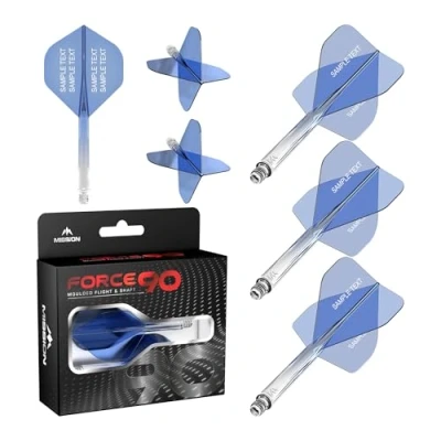 Image of Mission Darts Force 90 Personalised Integrated Precision Moulded Dart Flight And Shaft System, Highly Durable Combined Flights Stems Standard No.2. (Transparent Blue, Tweenie)
