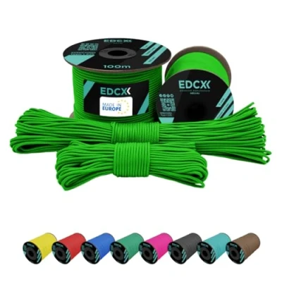 Image of EdcX 2 mm Nylon Paracord 275 (15, 30, 50 and 100 m) 100% rope, 3 Strand cord, cord in Many Colours (Neon Green, 15