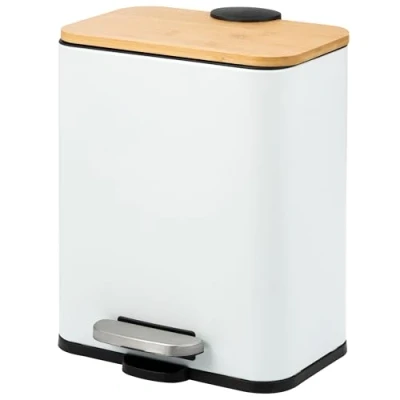Image of bremermann Cosmetic Bin, Pedal 5 Litre Capacity, Bin with Soft Close Bamboo Lid, Waste for Bathroom, Kitchen, Office Plastic Inner Bucket, Made of and White Metal