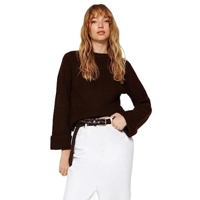 Image of Trendyol FeMan Regular fit Basic Crew Neck Knitwear Sweater,Brown,S