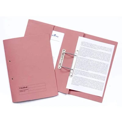 Image of Exacompta Ref 211/6006Z Guildhall Pocket Spiral File, 420gsm Heavyweight Manilla, Holds A4 &amp; Foolscap Documents, Left Hand Pocket, Blue Angel Certified Pink, Pack of 25