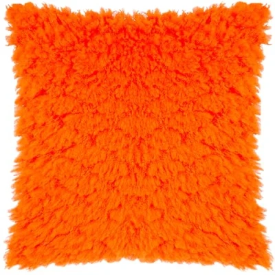 Image of Heya Home Fluff Ball Faux Fur Filled Cushion Orange Size 45 cm x