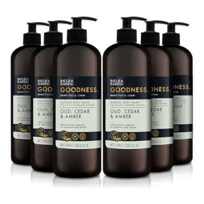 Image of Baylis &amp; Harding Goodness Oud, Cedar Amber Body Wash, 1 Litre (Pack of 6) Vegan Friendly