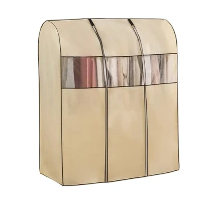 Image of XYLGJYT Clothes Rail Cover Breathable 2ft 4.92ft,Beige Garment with Zipper and Clear Window,Dustproof Hanging Coat Protector Bags for Rack,Beige 60x50x150cm