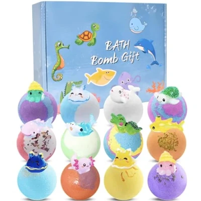 Image of Bubble Bath Balls Natural Bomb for Kids Vegan Organic Bathbombs, 60g*12 Bombs with Ocean Surprise Kids, Spa Gift Fizzies Kit Birthday Christmas Girls Boys