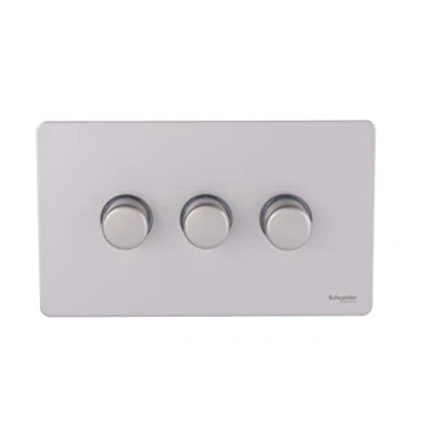 Image of Schneider Electric Ultimate Screwless Flat Plate 3 Gang 2 Way LED Dimmer Light Switch, 75W/VA, GU6432LPN, Pearl Nickel