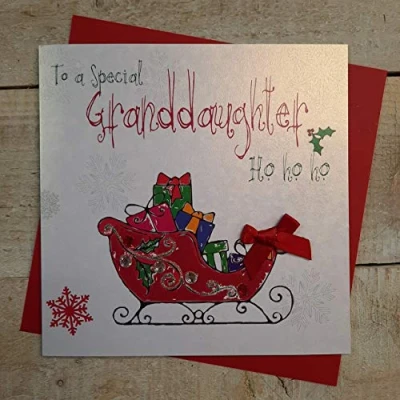 Image of WHITE COTTON CARDS To A Special Granddaughter Ho Handmade Christmas Card (Santas Sleigh) Code fp26