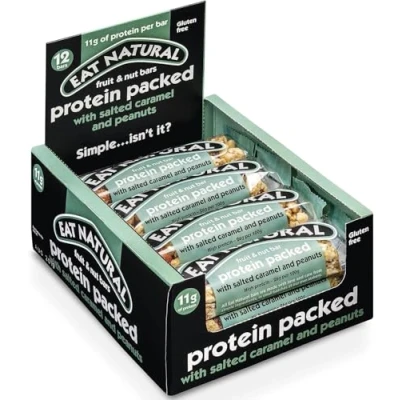 Image of Eat Natural Protein Bars 12 x 40g peanut, almonds and salted caramel. High Protein, Gluten Free Snack