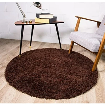 Image of Modern Brown Chocolate Easy Clean Non Shedding Shaggy Fluffy Circle Carpet Rug Round Super Soft Dense Pile Lounge Living Room Floor Bedroom Hallway Area Rugs 135cm