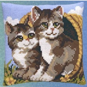 Image of Pako Cat Duo Cushion Front Chunky Cross Stitch Kit