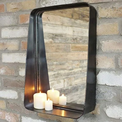 Image of Darthome Ltd Large Industrial Black Metal Wall Mounted Bathroom Mirror Storage Display Shelf 50cm