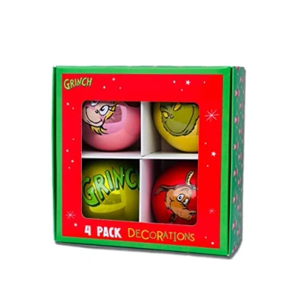 Image of The Grinch Christmas Tree Decoration Dr Seuss Baubles Home Decor Hanging Seasonal Festive Item NEW (Pack Of 4 Baubles)
