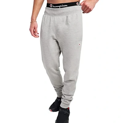 Image of Champion Men&#039;s Reverse c33 c50 c500 ccalça de Trama Reger Versa perna esquerda creverse Weave Jogger,Left Leg,c Sweatpants, Oxford Grey/C Logo, XXL