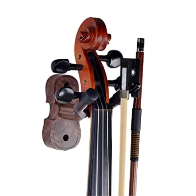 Image of Violin Viola Wall Mount Hanger,Violin Hook,Black Walnut holder,with Bow Hook,Home &amp; Studio Hangers (Black Walnut)