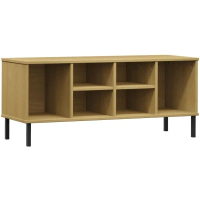 Image of vidaXL Shoe Rack with Metal Legs Brown 106x35x45 cm Solid Wood OSLO