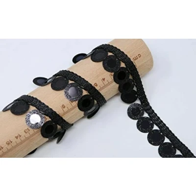 Image of Feathers Creation 12 Mm Wide 5 Yards Sequence Edging Lace Trim Metallic Color Embellishment,Decoration (Black)