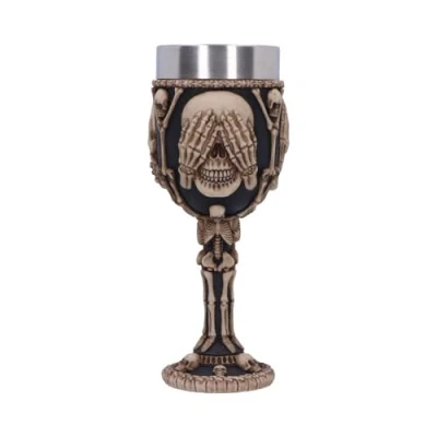 Image of Nemesis Now Three Wise Skeleton Goblet 20cm, Resin/Stainless Steel, Bone/Black, See No Evil, Hear Speak Evil&#039; Goblet, Intricate Detailing, Cast in The Finest Resin, Expertly Hand Painted
