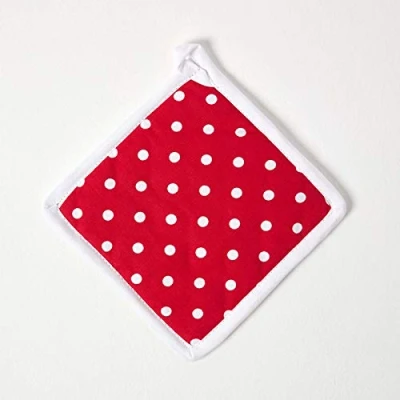 Image of HOMESCAPES Pure Cotton Pot Holder Polka Dot Red White 20 x cm Fully Coordinated Washable Kitchen Linen