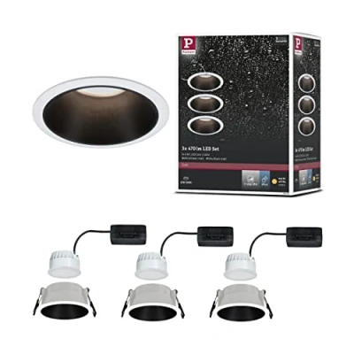 Image of Paulmann 93402 LED Cole recessed luminaire round incl. 3x6.5 watt dimmable spotlight white, black matt lamp plastic, aluminium zinc ceiling spot 2700 K