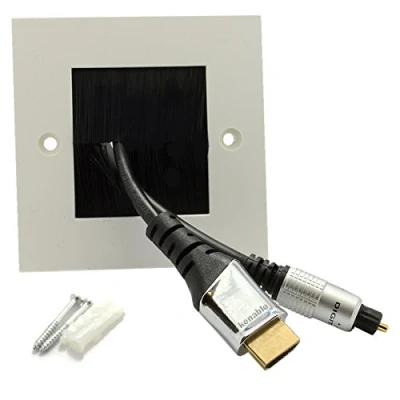 Image of kenable BLACK BRUSH Faceplate for Cable Exit/Wall Outlet UK Single Gang White [White Single]