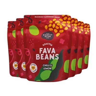 Image of The Honest Bean Co Roasted Fava Chilli &amp; Lemon, High Protein Vegan Snack, 120 g (Pack of 6)