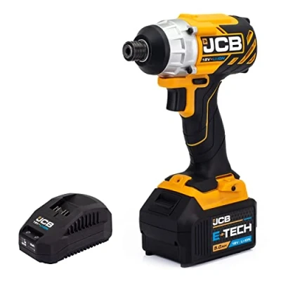 Image of JCB 18V Brushless Cordless Impact Driver, 5.0ah Lithium ion Battery, Fast Charger, Variable Speed &amp; Built in Led Light, Rubber Grip and 3 Year Warranty