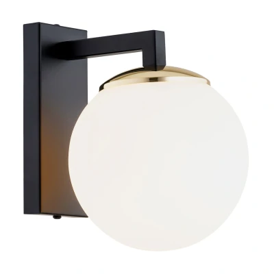 Image of Moritz Wall Lamp Opal Matt, Black Structure, Brass Elements