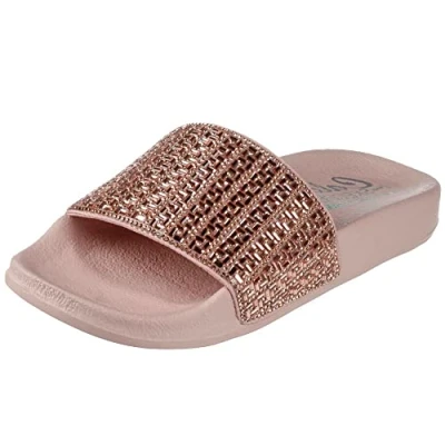 Image of Skechers Women&#039;s POP UPS Sandal, Rose Gold Canvas/Rhinestone Trim, 8 UK