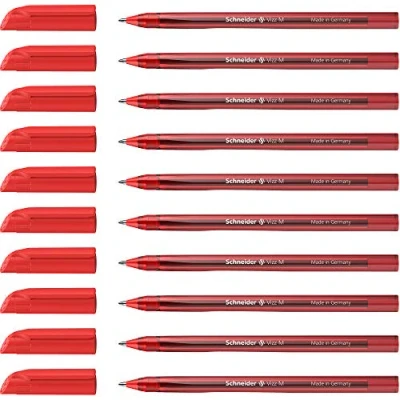 Image of Schneider Vizz 102202 Ballpoint Pen for Easy and Quick Writing Colour Ink Barrel Medium Line Width Red (Pack of 10)
