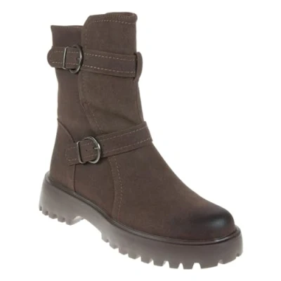 Image of Heavenly Feet Tatianna Brown Faux Suede Biker Style Vegan Boots (Brown, UK Footwear Size System, Adult, Women, Numeric, Medium, 6)